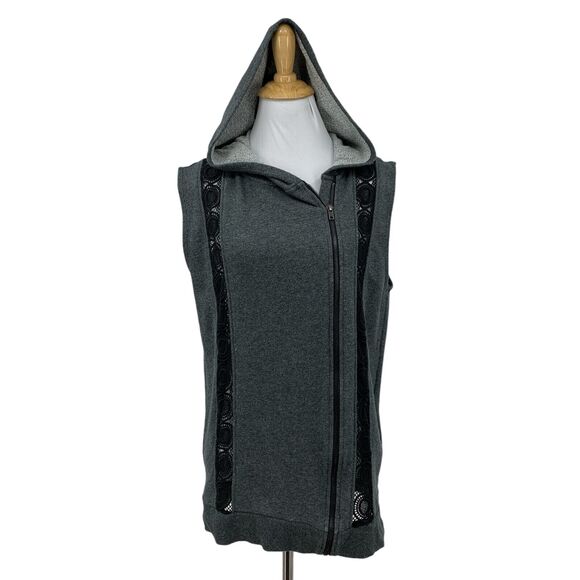 Fabletics Vest Womens M Medium Asymmetric Zip Lace Inserts Gray Hoodie Saige - Picture 1 of 14